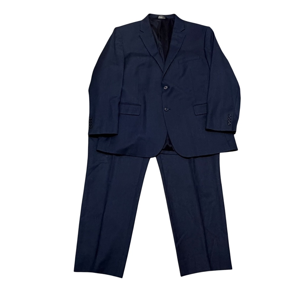 Jos. A. Bank Traveler's Collection Mens Tailored Fit Navy Blue 2 Piece Suit 48R